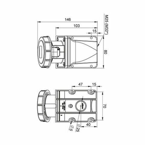 METE ENERJİ 3X16A. IP67 DUVAR PRİZİ -EĞİK GÖVDELİ-(VİDALI BAĞ) 406603V