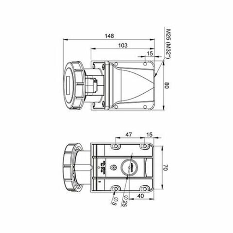METE ENERJİ 4X16A. IP67 DUVAR PRİZİ -EĞİK GÖVDELİ-VİDALI BAĞLI 406606V