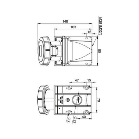 METE ENERJİ 4X16A. IP67 DUVAR PRİZİ -EĞİK GÖVDELİ-VİDALI BAĞLI 406606V