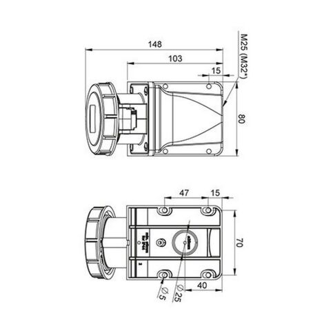 METE ENERJİ 5X16A. IP67 DUVAR PRİZİ -EĞİK GÖVDELİ-(VİDALI BAĞ) 406609V