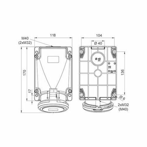 METE ENERJİ 3X63A. IP44 DUVAR PRİZİ EGİK GÖVDELİ 406621