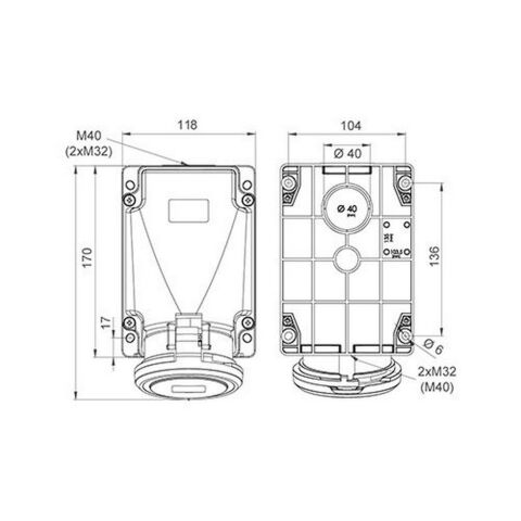 METE ENERJİ 3X63A. IP44 DUVAR PRİZİ EGİK GÖVDELİ 406621