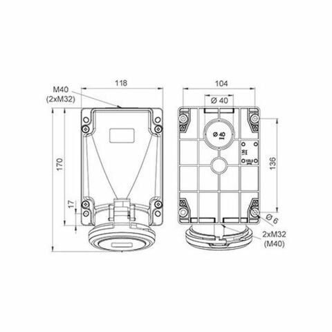 METE ENERJİ 5X63A. IP44 DUVAR PRİZİ -EĞİK GÖVDELİ- 406623