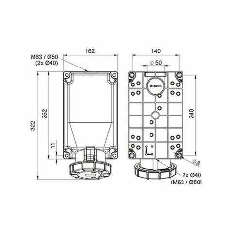 METE ENERJİ 5X125A. IP67 DUVAR PRİZİ -EĞİK GÖVDELİ- 406626