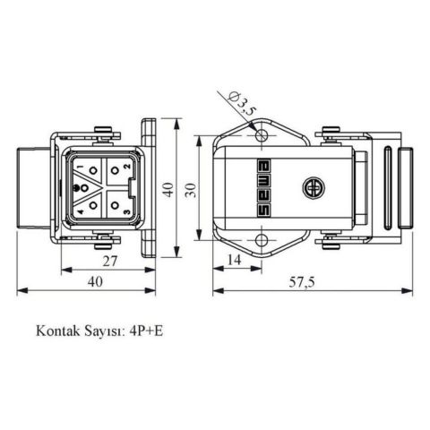 EMAS EBM05FE46 5 KONTAKLI EĞİK FİŞ ALT.GİR.METAL AÇMALI
