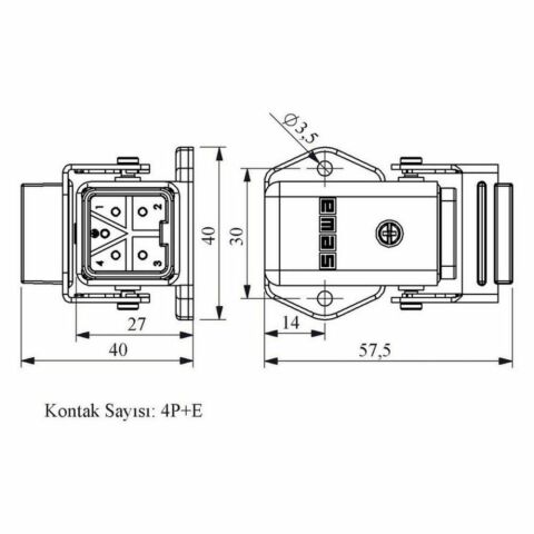 EMAS EBM05FE46 5 KONTAKLI EĞİK FİŞ ALT.GİR.METAL AÇMALI