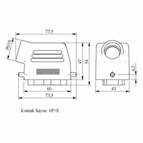 EMAS EBM06FU10 6 KONTAKLI UZATMA FİŞİ YAN GİRİŞ