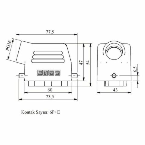 EMAS EBM06FU10 6 KONTAKLI UZATMA FİŞİ YAN GİRİŞ