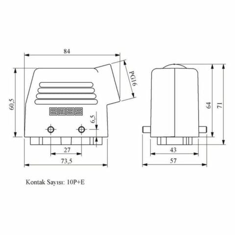 EMAS EBM10FU10 10 KONTAKLI UZATMA FİŞ YANDAN GİRİŞLİ
