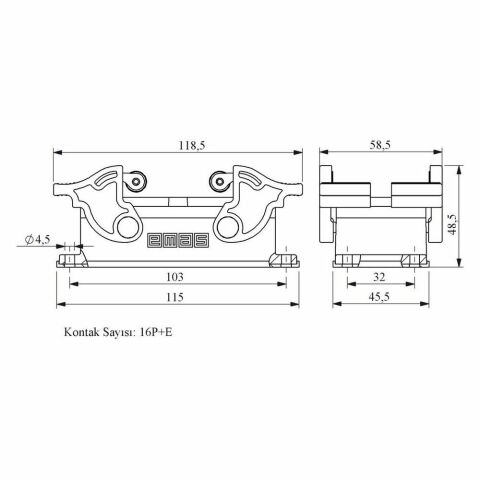 EMAS EBM16FM44 16 KONTAKLI MAK. FİŞİ ALT.GİR.DÖRT MAND.MAKARA
