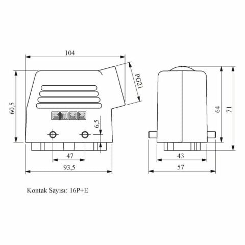 EMAS EBM16FU10 16 KONTAKLI 16A FİŞ UZATMA YANDAN GİRİŞLİ