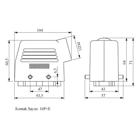 EMAS EBM16FU10 16 KONTAKLI 16A FİŞ UZATMA YANDAN GİRİŞLİ