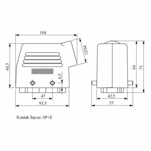 EMAS EBM606FU10 6 KONTAKLI 35A UZATMA FİŞ YANDAN GİRİŞLİ