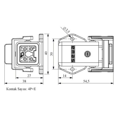 EMAS EBP05PE41 5 KUTUP PLASTIK GRİ EĞİK PRİZ PL. MANDALLI
