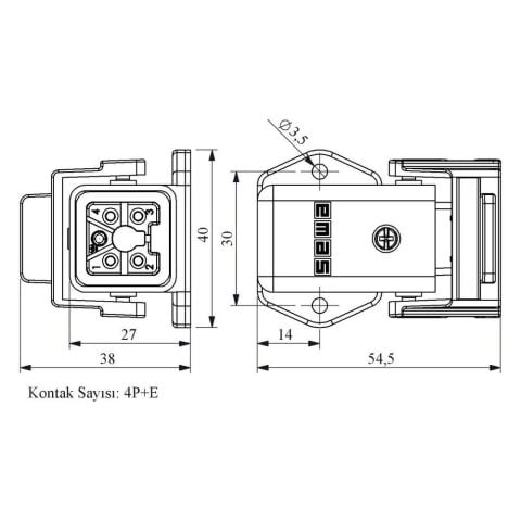 EMAS EBP05PE41 5 KUTUP PLASTIK GRİ EĞİK PRİZ PL. MANDALLI