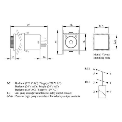 EMAS RZ1A2C06S-5 ZAMAN RÖLESİ 06 SN ANALOG 220 V