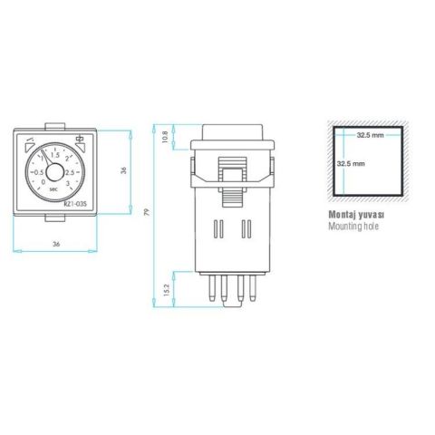 EMAS RZ1A2C30M-5 ZAMAN RÖLESİ 30 DK ANALOG 220 V