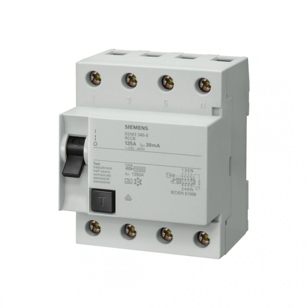 SIEMENS 5SM3645-0 KAÇAK AKIM KORUMA RÖLESİ 125A 400V 300MA TRİFAZE 3FAZ+NÖTR 70MM