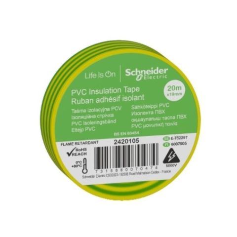 SCHNEIDER 2420105 19MMX20MT SARI/YEŞİL PVC İZOLE ELEKTRİK BANDI