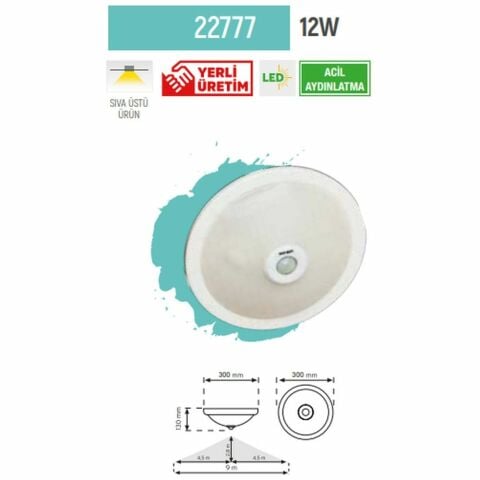 NADE 22777 360 DERECE HAREKET SENSÖRLÜ TAVAN ARMATÜRÜ 12W
