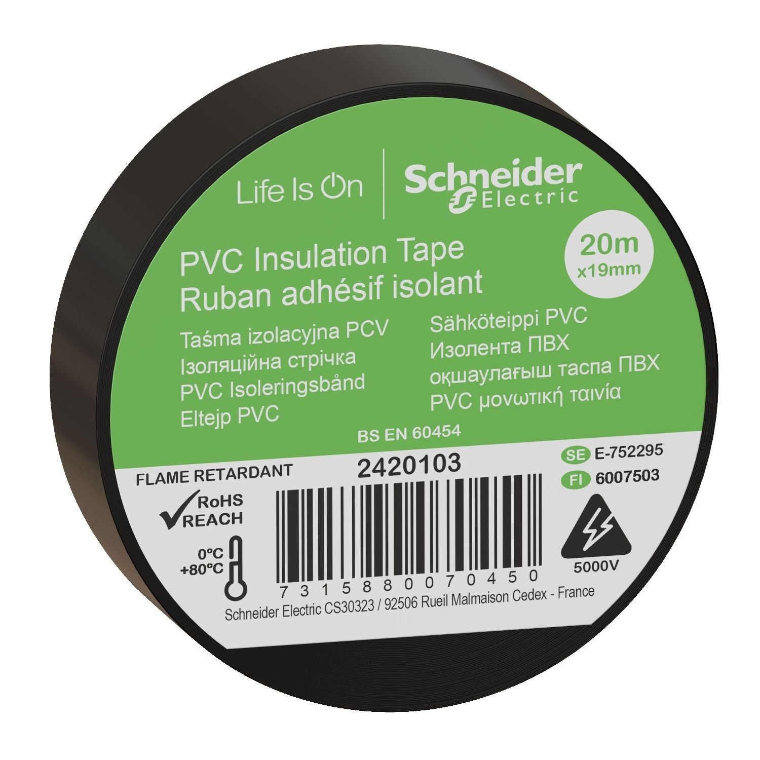 SCHNEIDER 2420103 19MMX20MT SİYAH PVC İZOLE ELEKTRİK BANDI