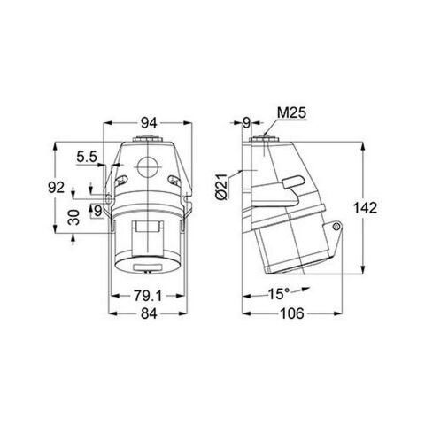 METE ENERJİ 5X32A. IP44 DUVAR PRİZİ EĞİK GÖVDELİ T112002