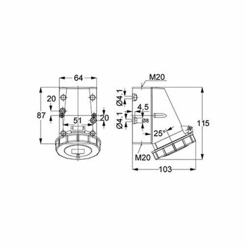 METE ENERJİ 3X16A. IP67 DUVAR PRİZİ EĞİK GÖVDELİ VİDALI BAĞLI T1133V