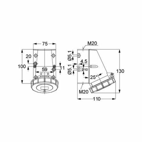 METE ENERJİ 4X16A. IP67 DUVAR PRİZİ EĞİK GÖVDELİ VİDALI BAĞ. T1137V