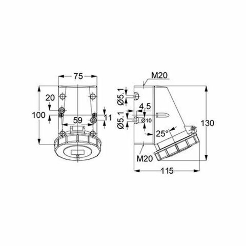 METE ENERJİ 5X16A. IP67 DUVAR PRİZİ EĞİK GÖVDELİ VİDALI BAĞ. T1143V