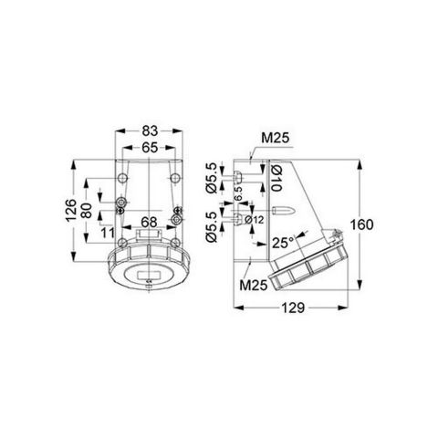 METE ENERJİ 3X32A. IP67 DUVAR PRİZİ EĞİK GÖVDELİ VİDALI BAĞLI T1145V