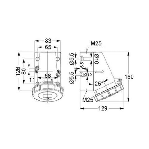 METE ENERJİ 4X32A. IP67 DUVAR PRİZİ EĞİK GÖVDELİ VİDALI BAĞLI T1149V