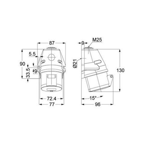 METE ENERJİ 4X16A. IP44 DUVAR PRİZİ EĞİK GÖVDELİ VİDALI BAĞLAN T11905V