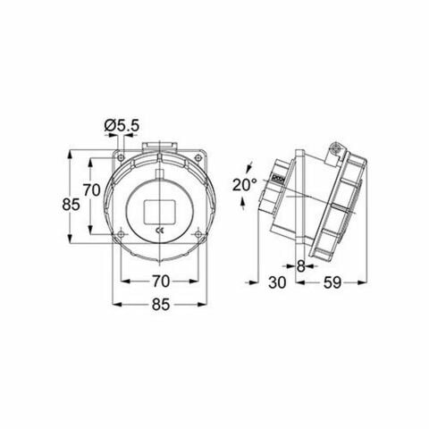 METE ENERJİ 5X16A. IP67 MAKİNE PRİZİ EĞİK VİDALI BAĞLI T120139V