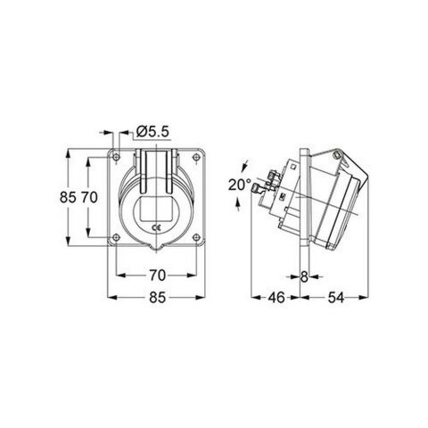 METE ENERJİ 5X16A. IP44 MAKİNE PRİZİ EĞİK T12757