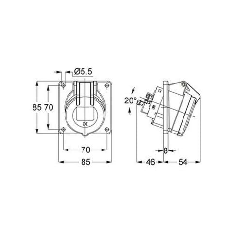 METE ENERJİ 5X16A. IP44 MAKİNE PRİZİ EĞİK T12757
