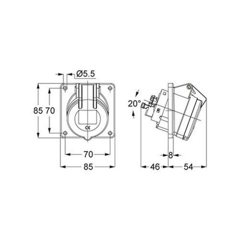 METE ENERJİ 5X16A. IP44 MAKİNE PRİZİ EĞİK T12757