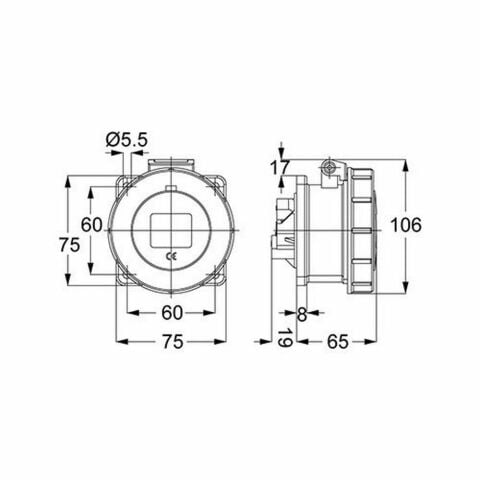 METE ENERJİ 5X32A. IP67 MAKİNE PRİZİ DÜZ VİDALI BAĞLANTI T13762V