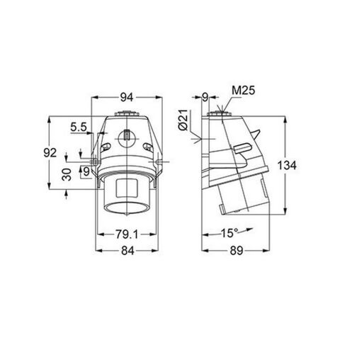 METE ENERJİ 5X32A. IP44 DUVAR FİŞİ EĞİK GÖVDELİ T242002