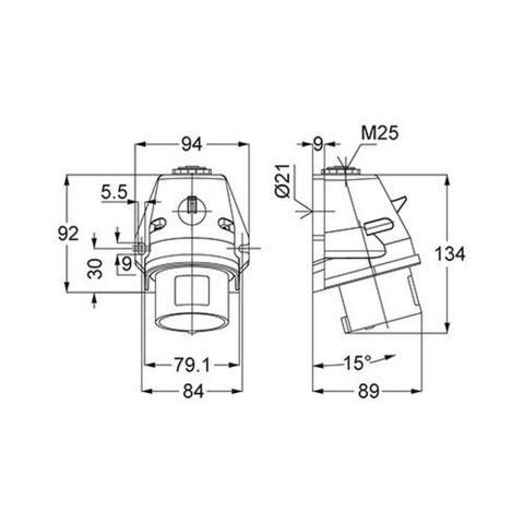 METE ENERJİ 5X32A. IP44 DUVAR FİŞİ -EĞİK GÖVDELİ-(VİDALI BAĞ.) T242002V