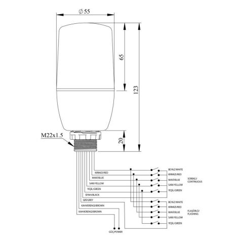 EMAS IF5M220XM05 ÇOK FONK IŞIK KOLON 55 MM 220V VİDALI .AYAKLI