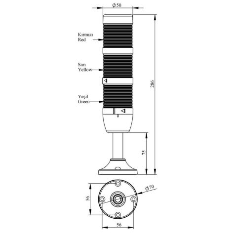 EMAS IK53L024XM03 50MM 24V LED 100MM AL.AYAKLI UCLU IK