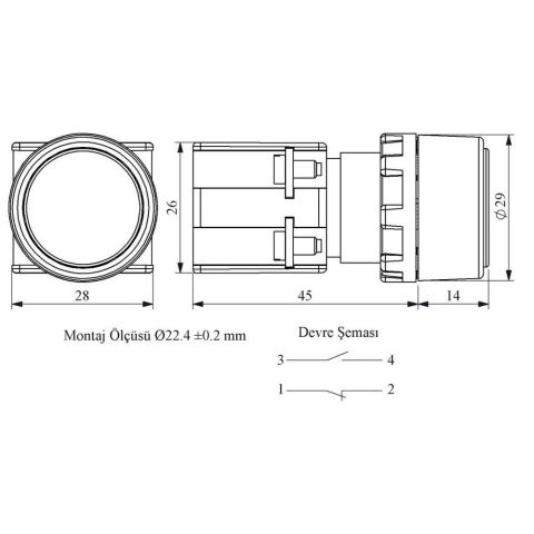 EMAS KB14DK KUMANDA DÜĞMESİ ÇİFT DEVRE KIRMIZI