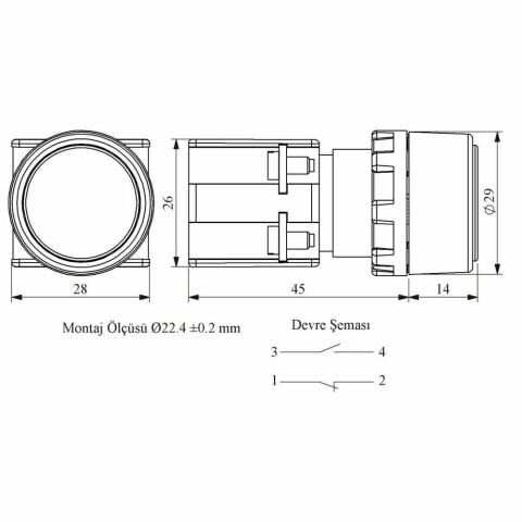 EMAS KB14DY KUMANDA DÜĞMESİ ÇİFT DEVRE YEŞİL