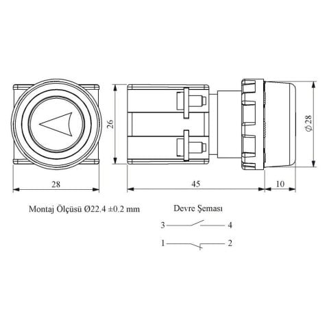 EMAS KB14RSO KUMANDA DÜĞMESİ ETANJ ÇİFT DEVRE OKLU SARI