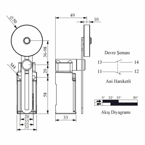 EMAS L51K13MEL123 ACISAL HARK.50MM AYARLI LAS.MAK.UZUN DÖNER KOL