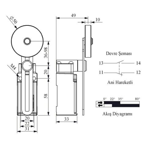 EMAS L51K13MEL123 ACISAL HARK.50MM AYARLI LAS.MAK.UZUN DÖNER KOL