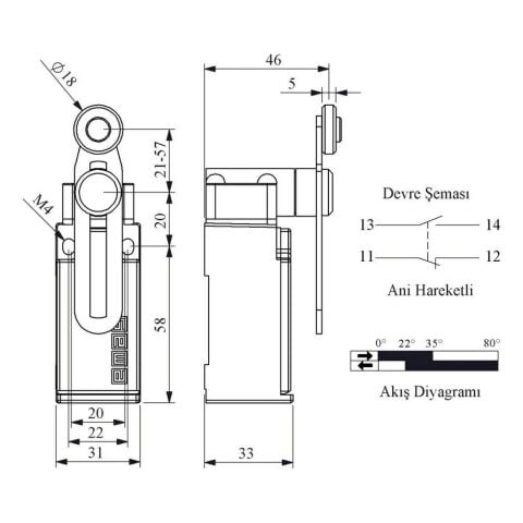 EMAS L51K13MEM122 ACISAL HARK.18 MM METAL MAK.AYARLI KISA DÖNER KOL