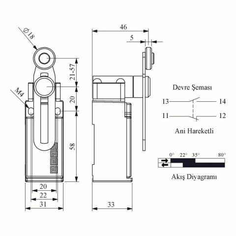 EMAS L51K13MEM122 ACISAL HARK.18 MM METAL MAK.AYARLI KISA DÖNER KOL