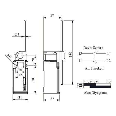 EMAS L51K13REF121 ACISAL HARK.130 MM YÜK.AYAR FİBER ÇUBUK