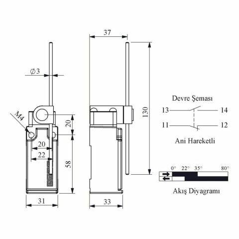 EMAS L51K13REF121 ACISAL HARK.130 MM YÜK.AYAR FİBER ÇUBUK